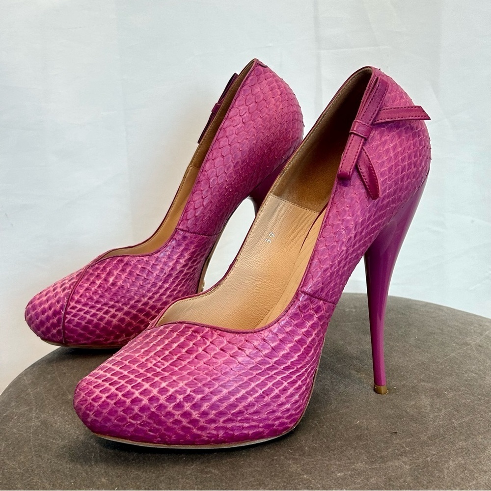 Viktor & Rolf pink snake print embossed bow stiletto high heels Sz 39 - Picture 2 of 10